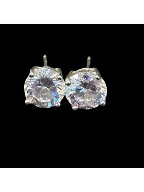Clear Faceted Crystal Stud 925  Sterling Silver Post Pierced Earrings